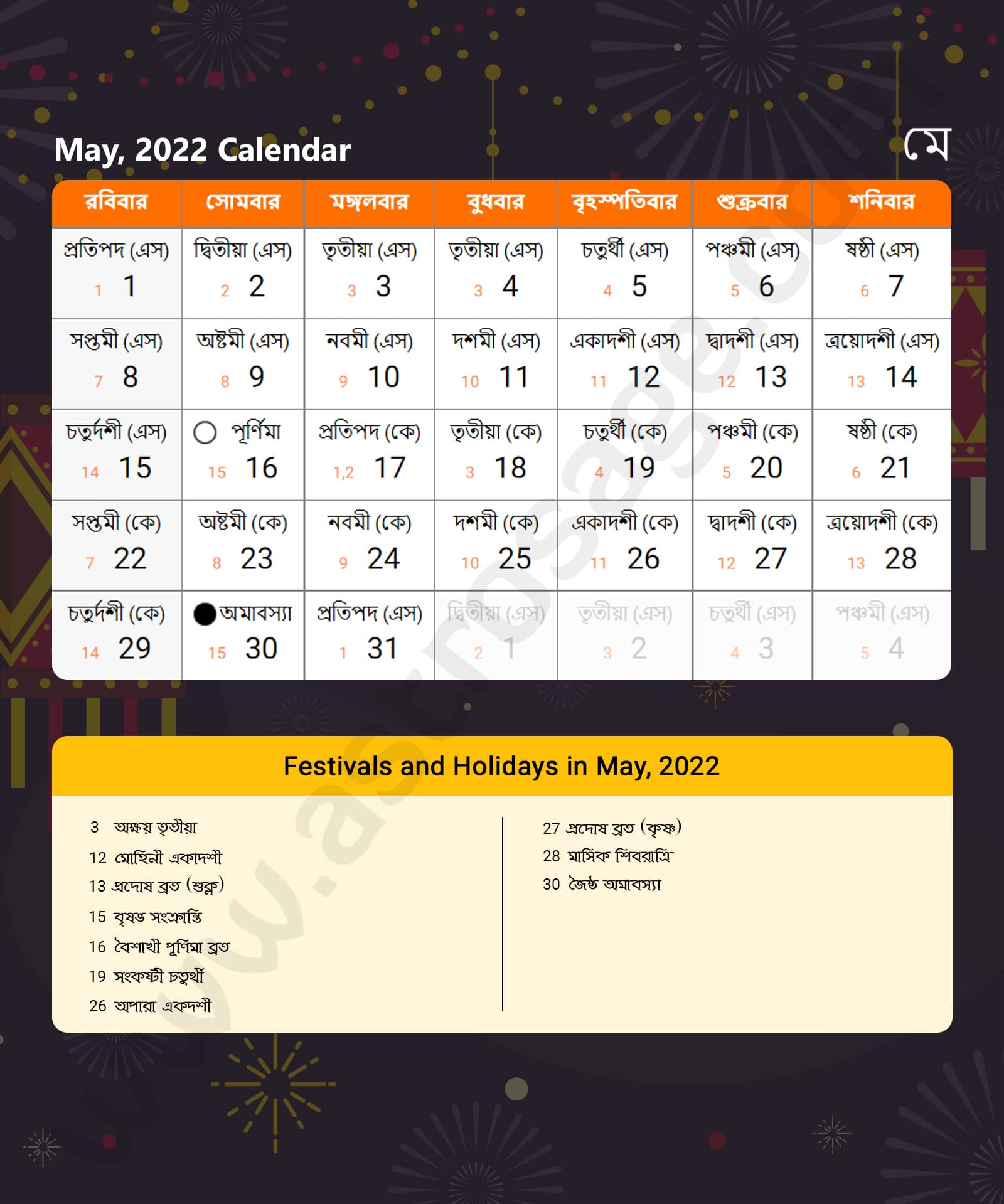 Bengali Calendar 2022 May