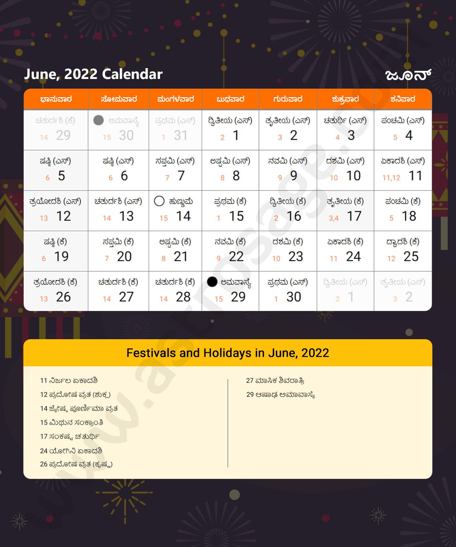 Kannada Calendar 2022 June