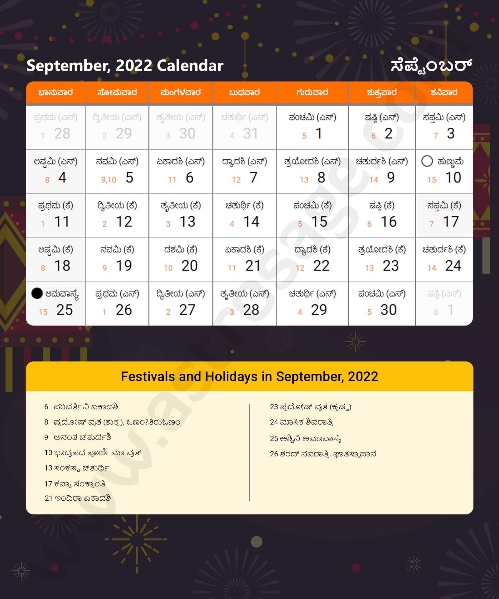 Kannada Calendar 2022 September