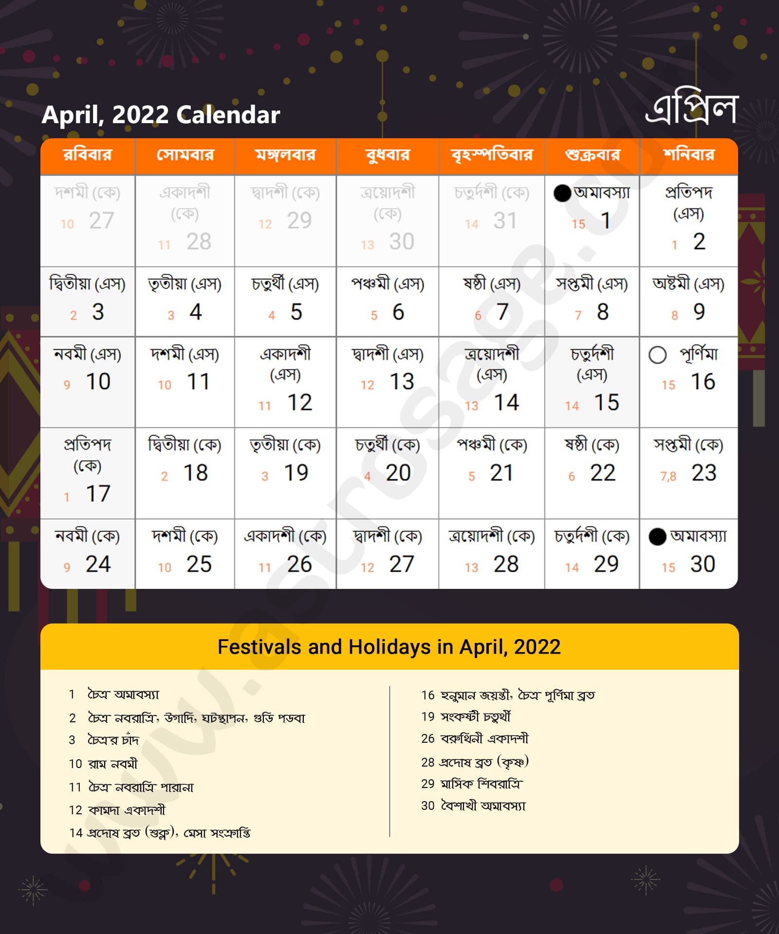 Bengali Calendar 2022 April