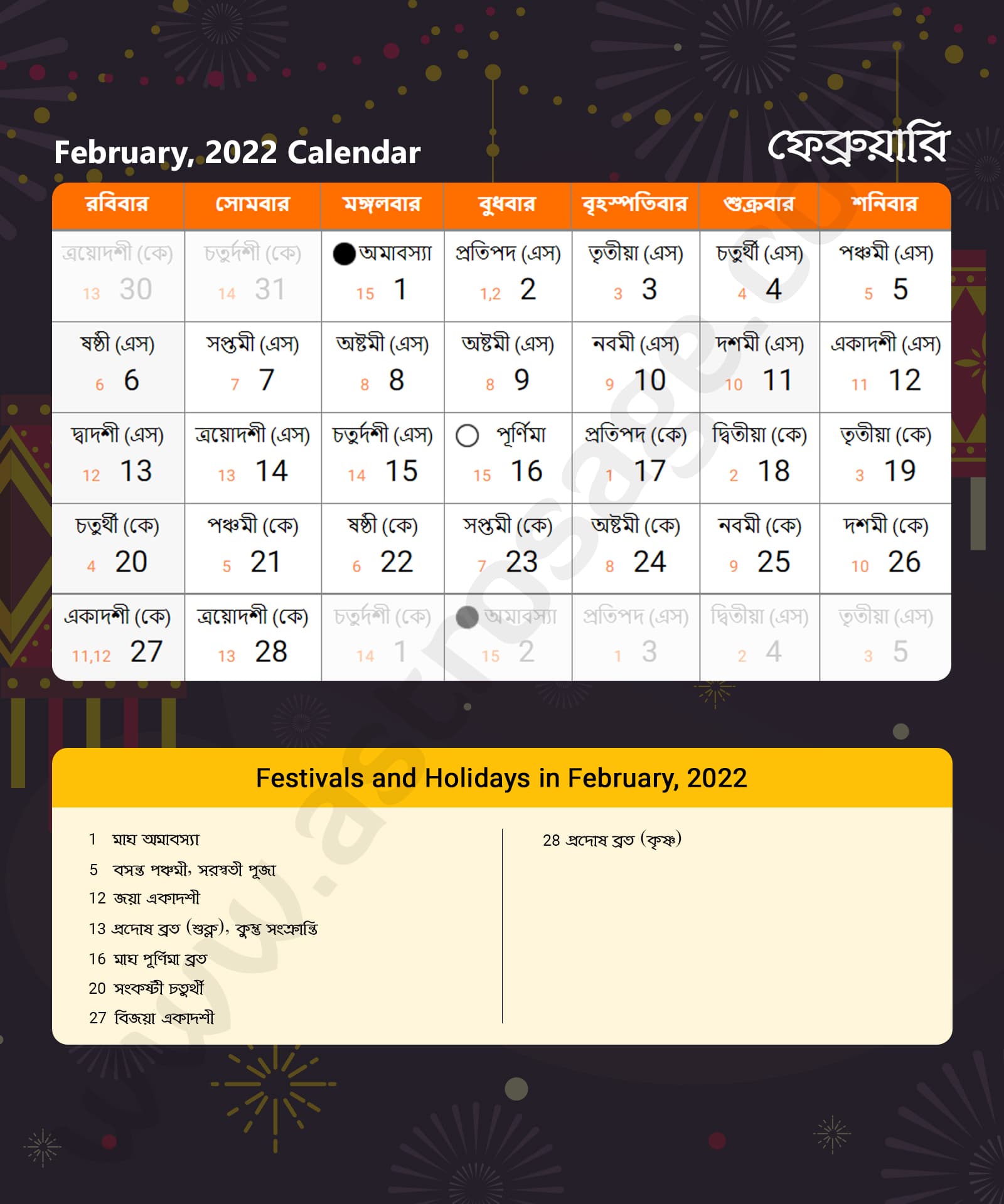 Bengali Calendar 2022 February