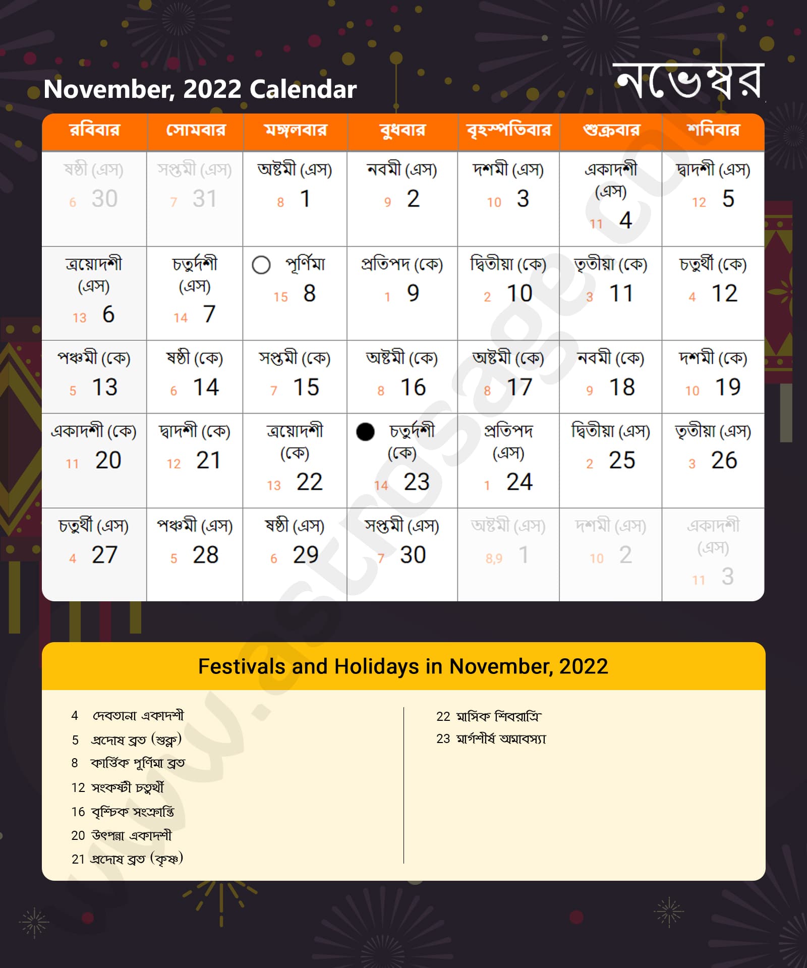 Bengali Calendar 2022 November