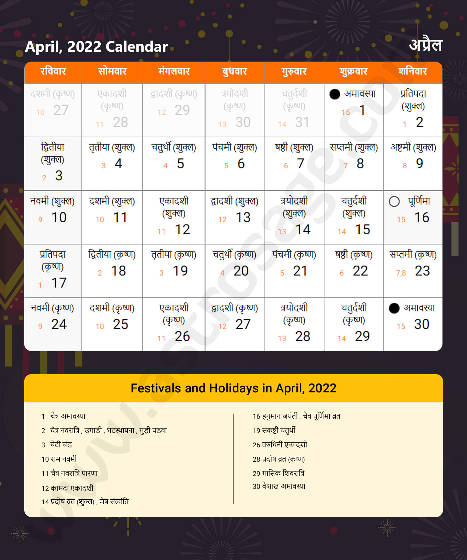 Hindi Calendar 2022 April