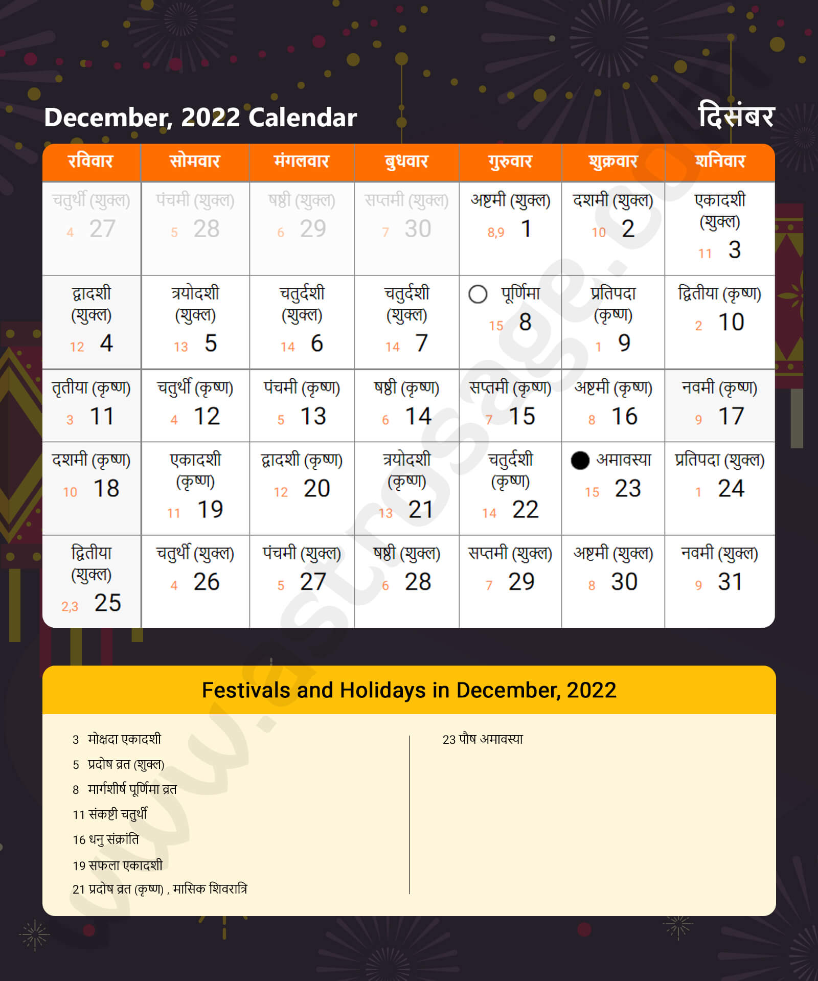 Hindi Calendar 2022 December