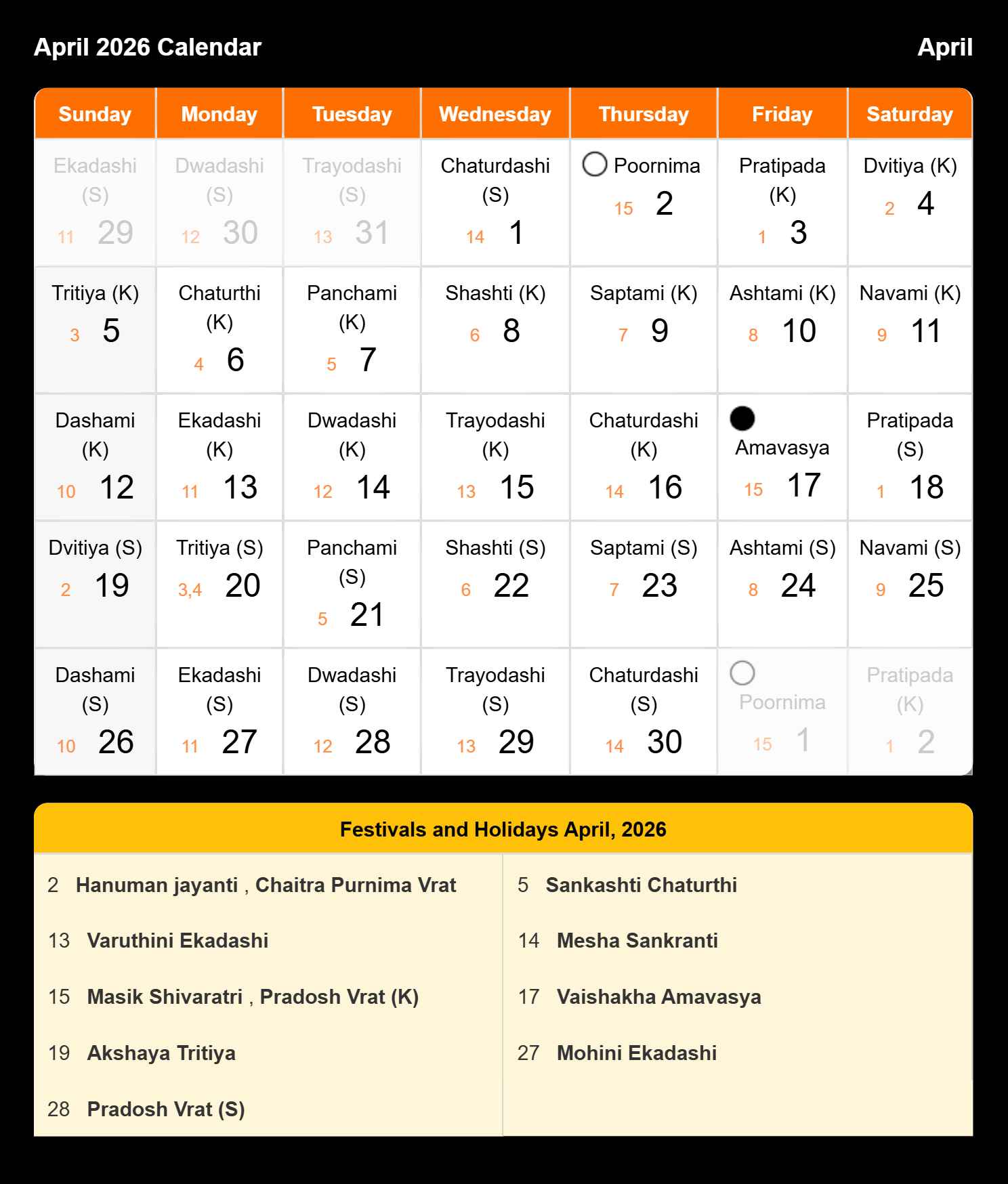 Hindi Calendar 2026 April