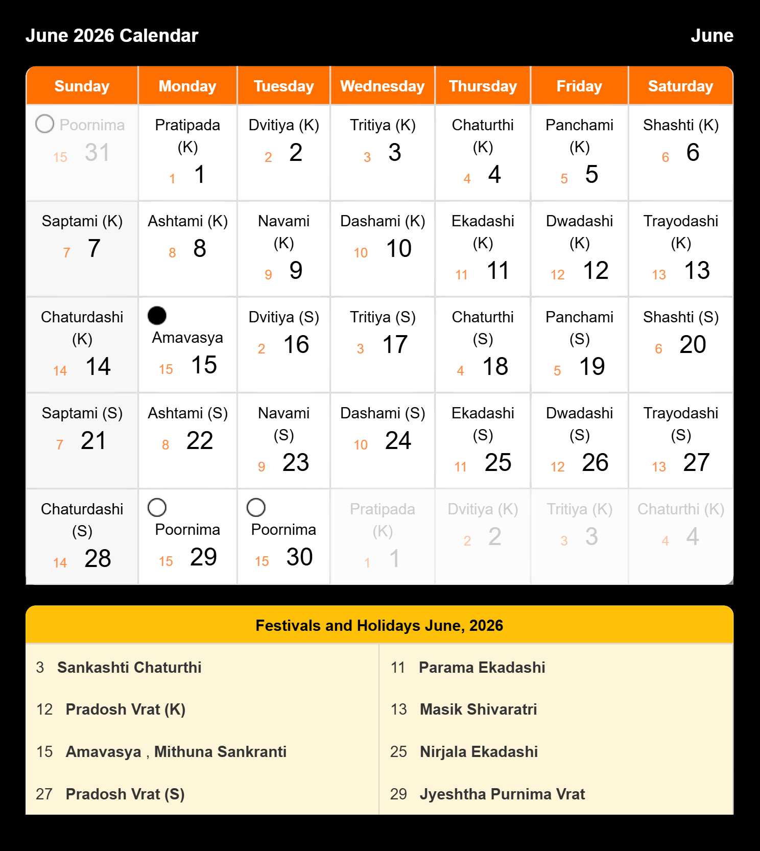 Hindi Calendar 2026 June