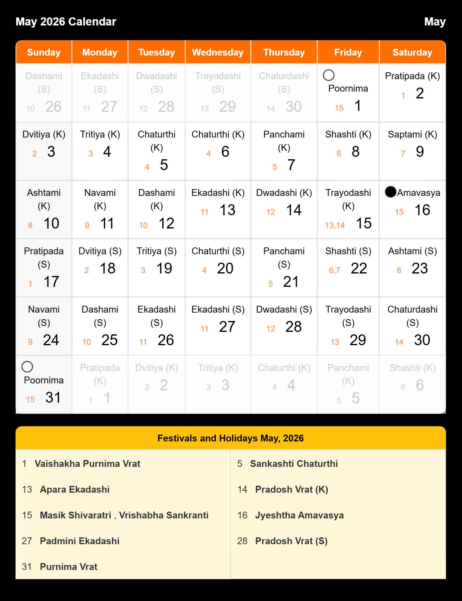 Hindi Calendar 2026 May