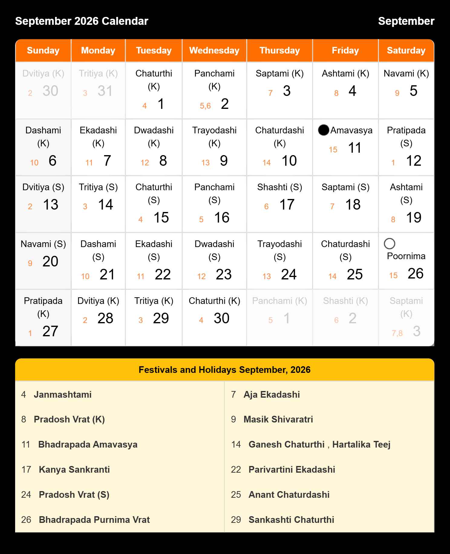 Hindi Calendar 2026 September