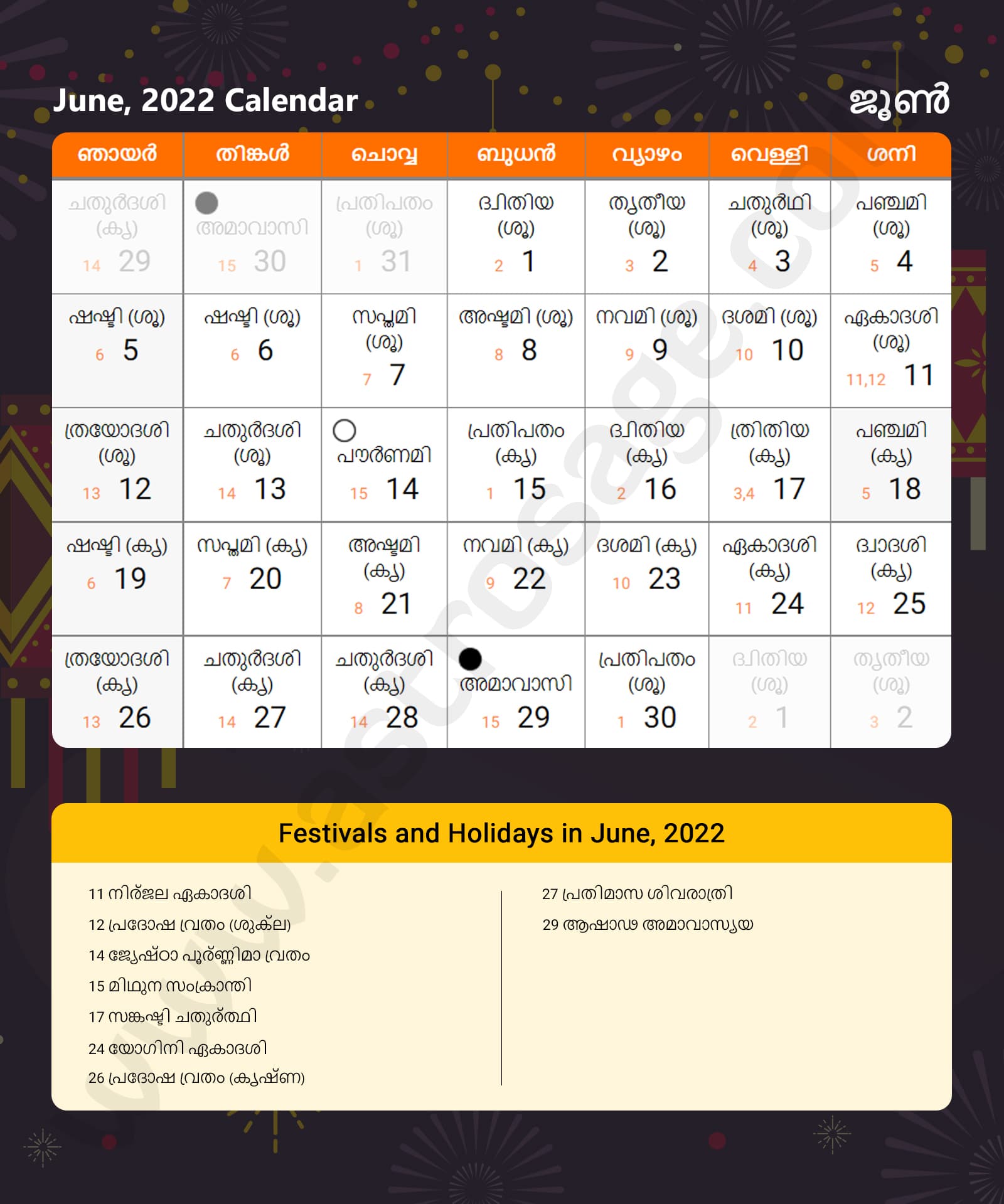 Malayalam Calendar 2022 June