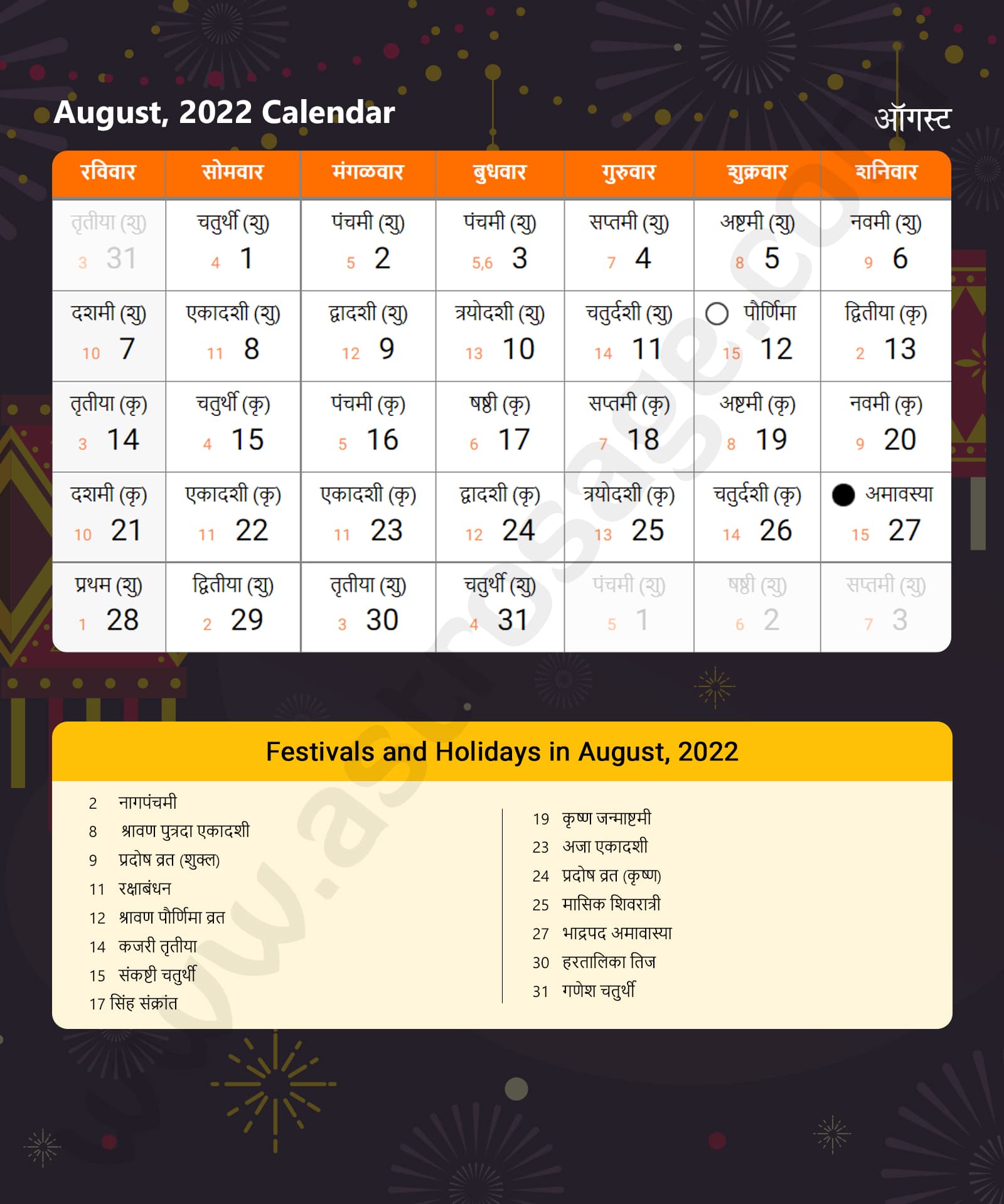 Marathi Calendar 2022 August