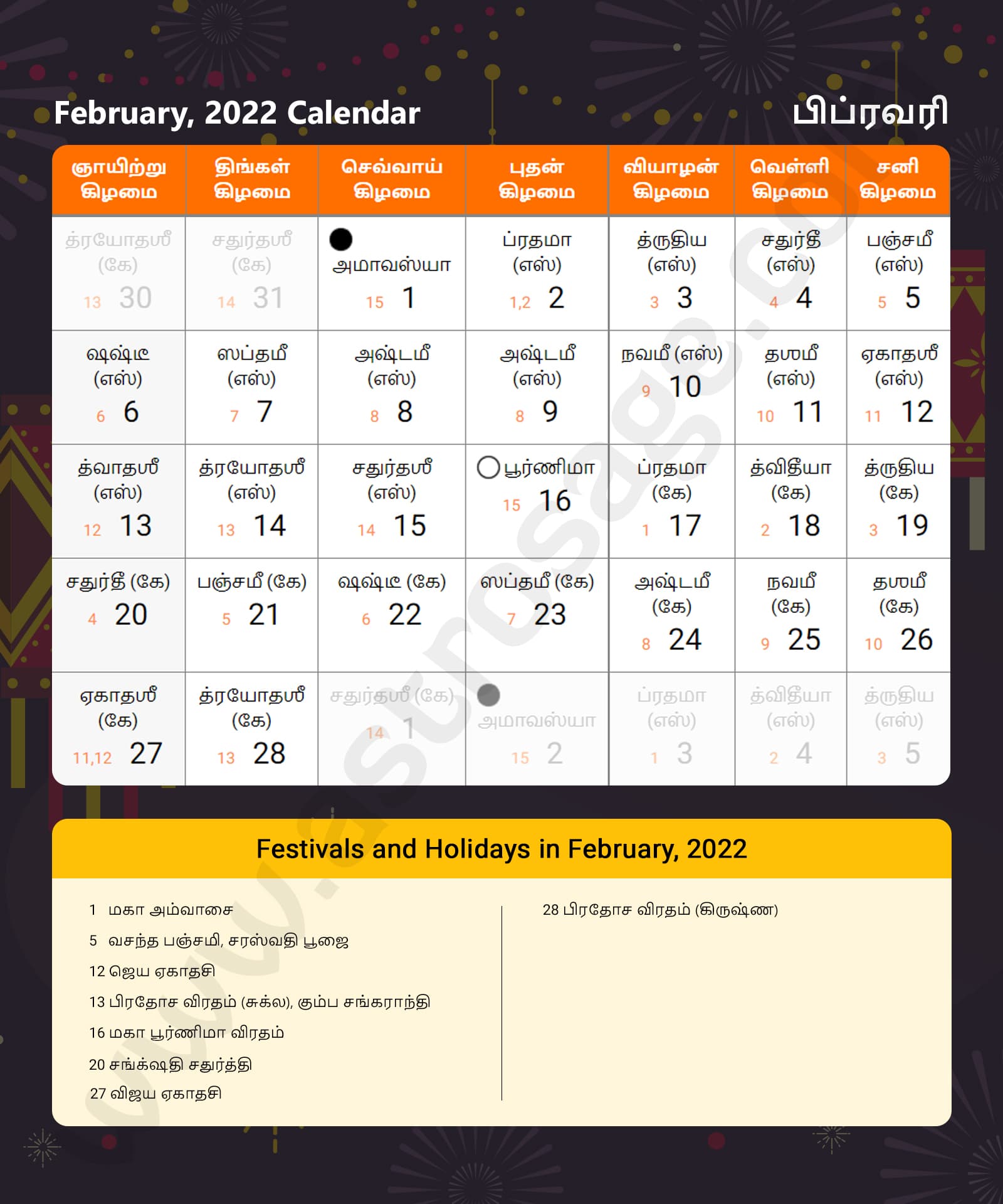 Tamil Calendar 2022 February