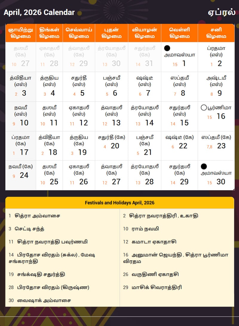 Tamil Calendar 2026 April