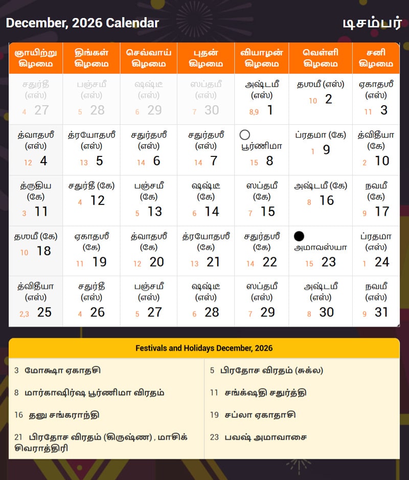 Tamil Calendar 2026 December