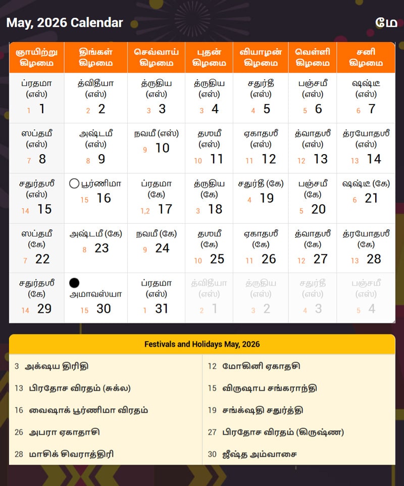 Tamil Calendar 2026 May
