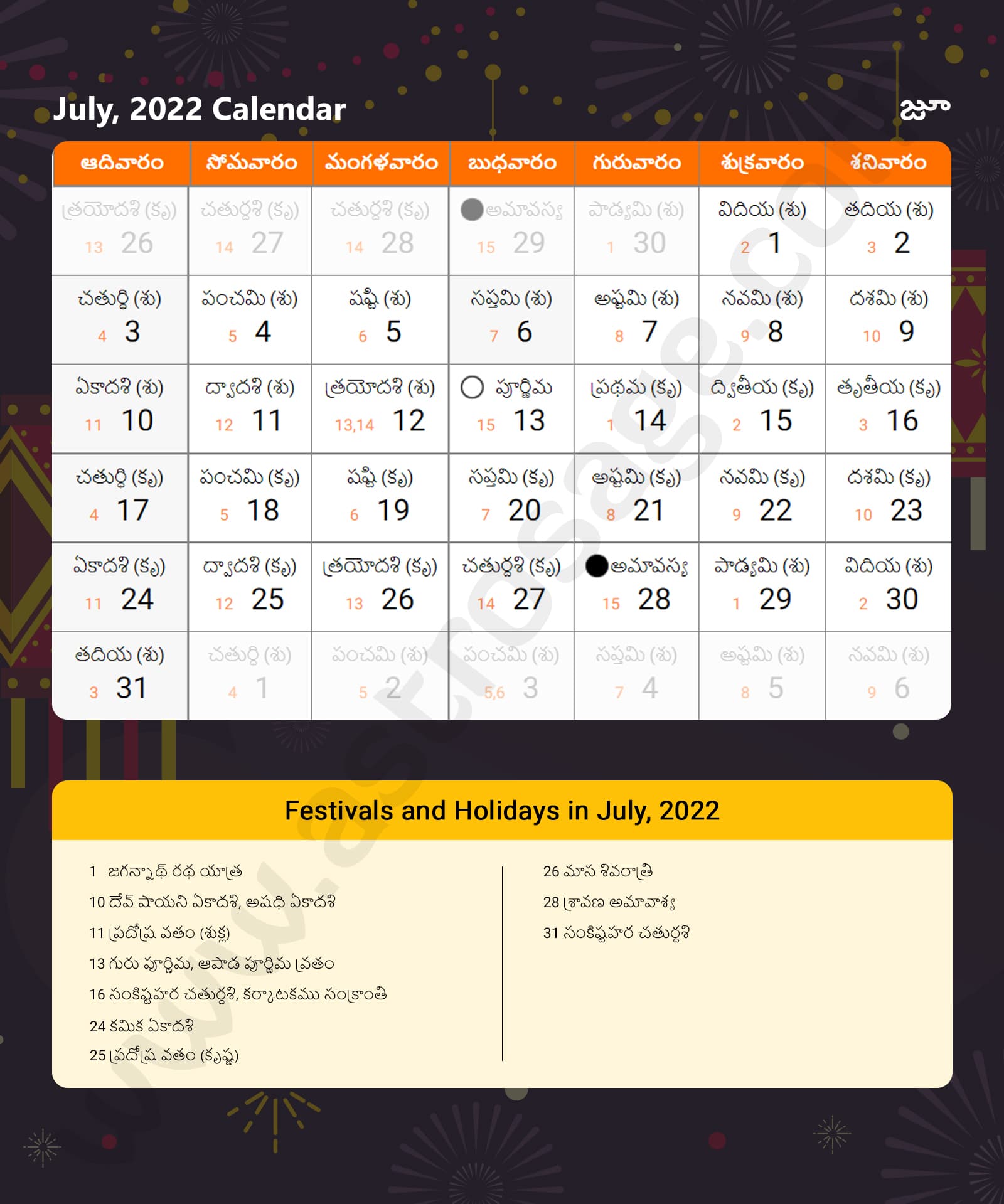 Telugu Calendar 2022 July